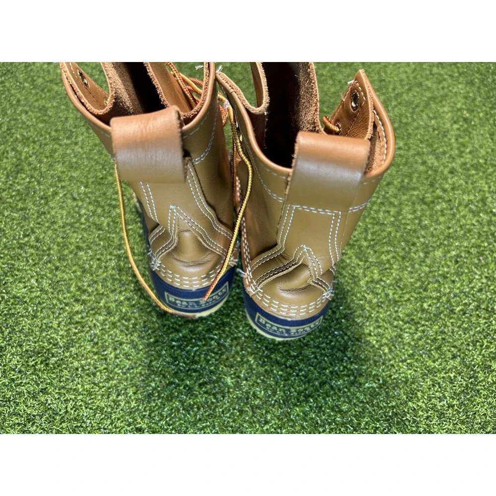 L.L. Bean Duck Boots Womens Size 6 M Tan Navy Blue  8” Leather Rubber USA Preppy